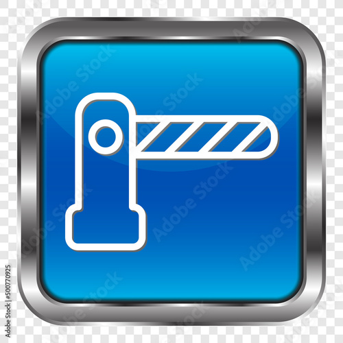 Barrier simple icon vector. Flat design. Metal, blue square button. Transparent grid.ai