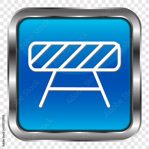 Barrier simple icon. Flat design. Metal, blue square button. Transparent grid.ai