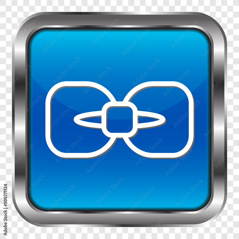 Bow simple icon. Flat design. Metal, blue square button. Transparent grid.ai Bow simple icon. Flat design. Metal, blue square button. Transparent grid.ai