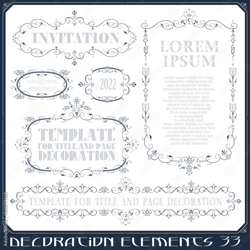 Vector set of calligraphic design elements and page decor. Vector set of calligraphic design elements and page decor.