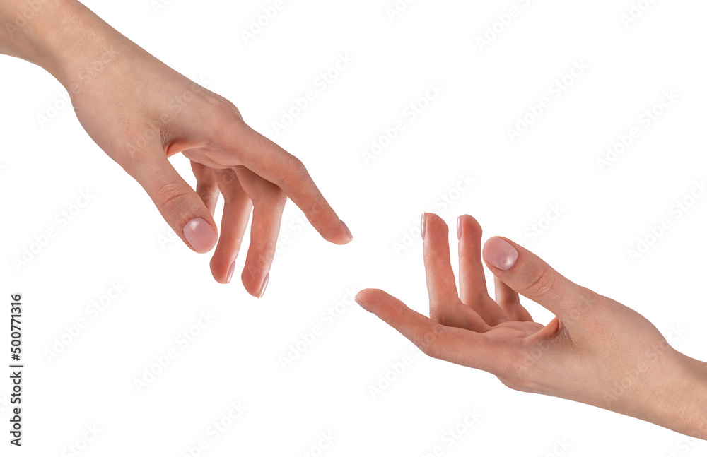 Helping hand isolated on white background. Support, friendship, sympathy, peace, solidarity concept. High quality photo
