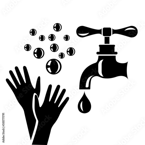 Washing hands to keep clean icon. Sanitary simple style black detailed logo icon vector black illustration isolated