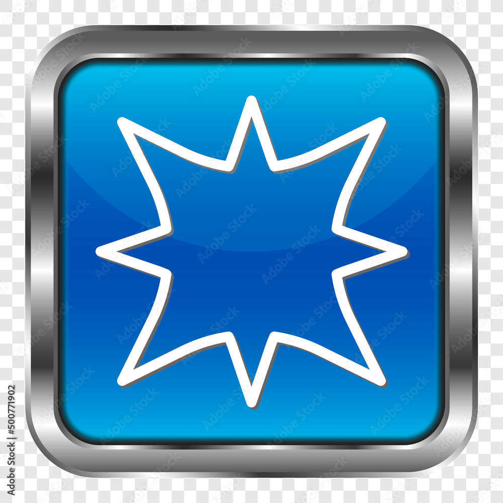 Explosion simple icon. Flat design. Metal, blue square button. Transparent grid.ai Explosion simple icon. Flat design. Metal, blue square button. Transparent grid.ai