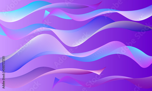 Purple background with flying translucent pink lilac waves ribbons