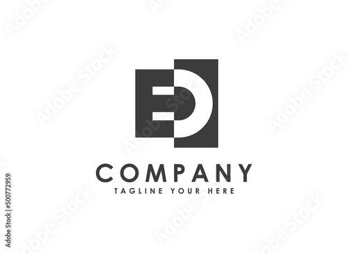 Initial Letter E and D Logo. Gray and White Letter ED Inside Square Shape Isolated on White Background. Usable for Business and Branding Logos. Flat Design Vector Icon Template Element