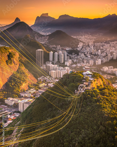 Widok z Głowy Cukru - Rio de Janeiro Brazylia podczas zachodu słońca photo