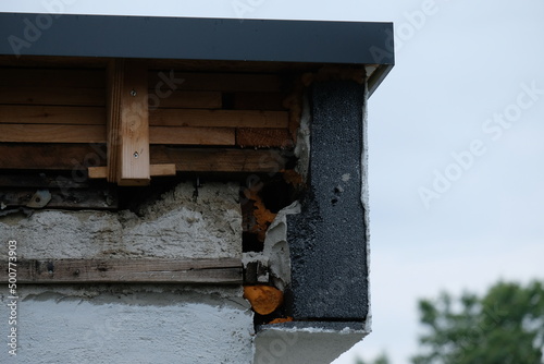 FU 2021-08-05 Nest 2 Auf dem Dach ist ein Aufbau mit Holz und Styropor