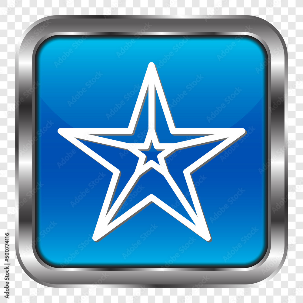 Star simple icon. Flat design. Metal, blue square button. Transparent grid.ai Star simple icon. Flat design. Metal, blue square button. Transparent grid.ai