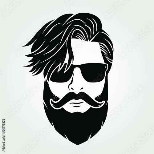 Bearded men in sunglasses, hipster face icon isolated. Vector illustration 