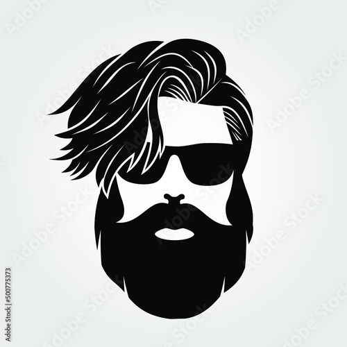 Bearded men in sunglasses, hipster face icon isolated. Vector illustration 