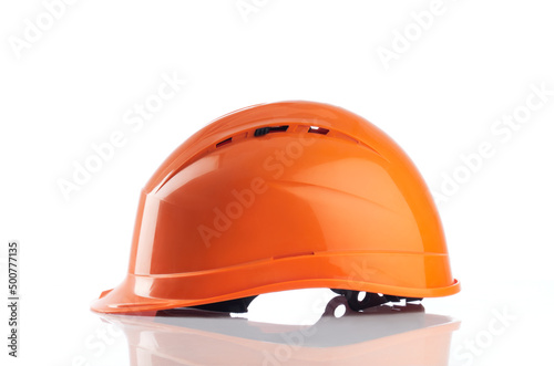 Orange helmet isolated on white background.