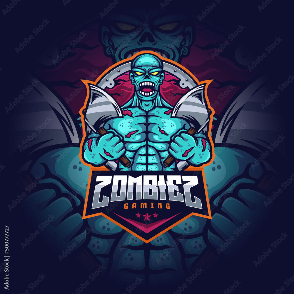 Zombie With Axe Esport Logo Design Illustration For Gaming Club