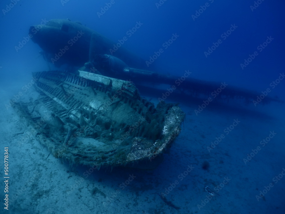 exploring underwater air plane wreck fish around ocean scenery of airplane oceasceneryn adventure 