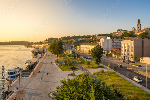 Belgrade cityscape with Cathedral and waterfront of Sava river, Serbia