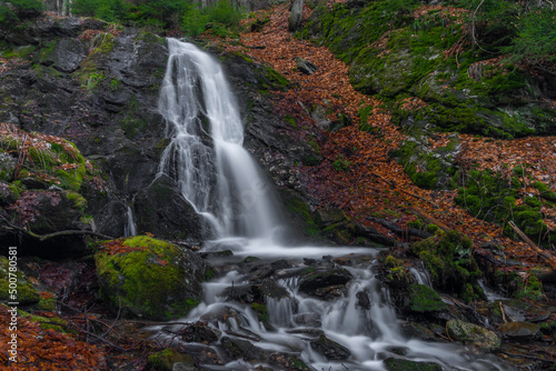 Prudky rucej creek with waterfall near confluence with Jizera river