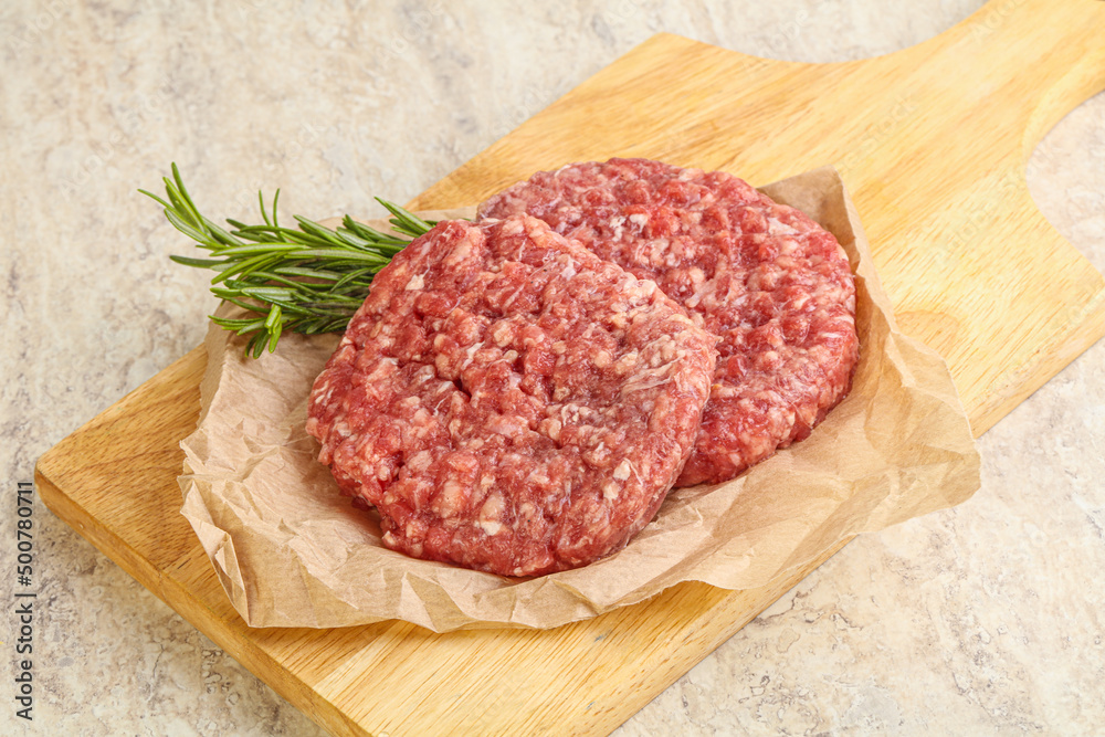 Raw beef burger cutlet for grill Raw beef burger cutlet for grill
