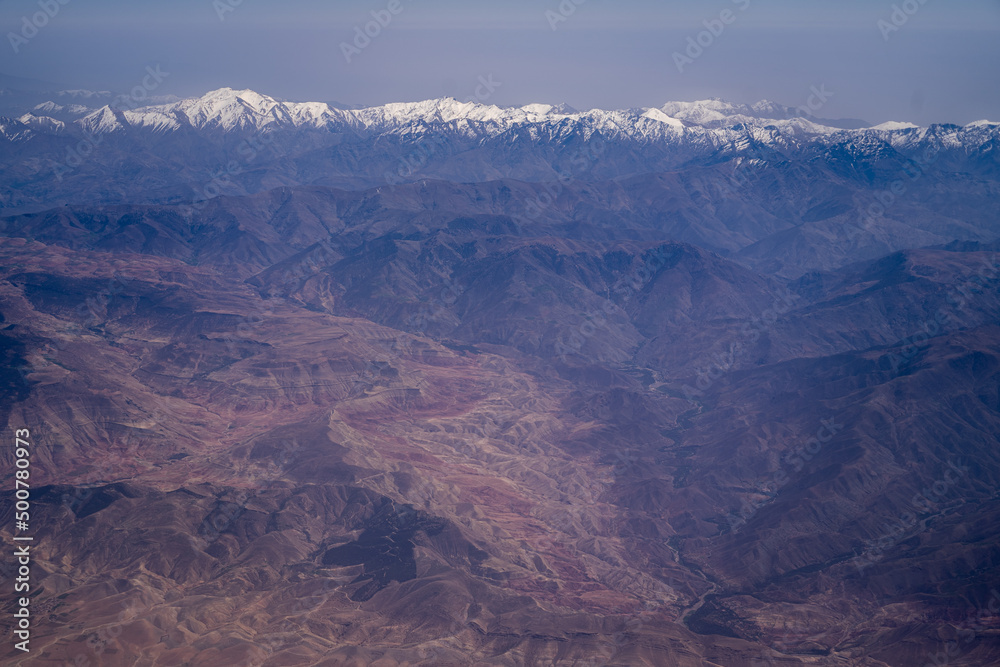 Aerial landscape view of Atlas Mountain range in Morocco Aerial landscape view of Atlas Mountain range in Morocco
