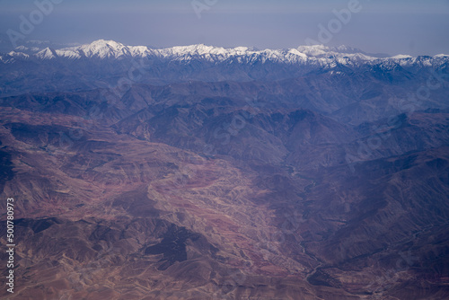 Aerial landscape view of Atlas Mountain range in Morocco 