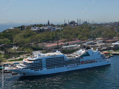 Cruise Ship Drone Photo, Galataport Beyoglu, Istanbul Turkey photo