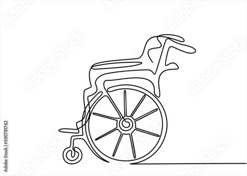 Wheelchair continuous line vector illustration
