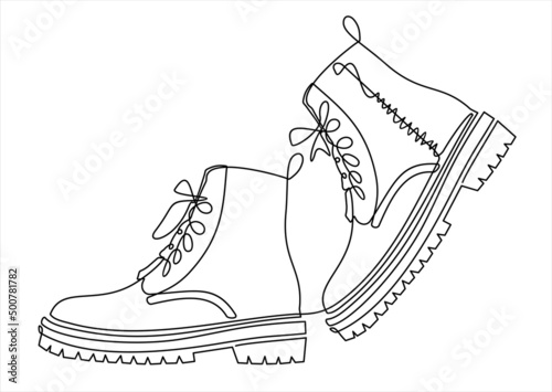 Continuous line drawing of man boots. Single one line, art  boots. Vector illustration