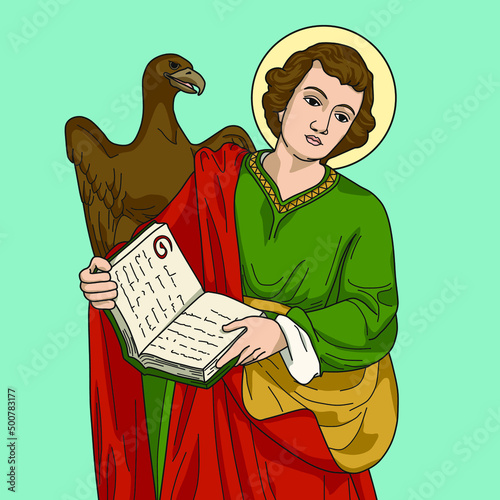 Fotografie, Tablou Saint John the Evangelist and Apostle Color Vector Illustration