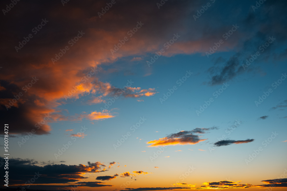 Natural landscape of beautiful sunset with colourful sky.