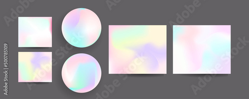 Gradient mesh cover set of backgrounds texture foil pearl shades. Abstract stylish gradient with holographic foil. 90s, 80s retro style	
