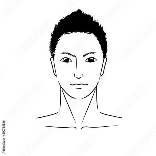 手描きのアジア人風で短髪のイケメン男性の髭のデザイン脱毛の顔のイラスト