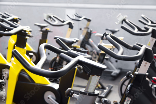 Modern fitness gym. Sports gym or fitness bike equipment