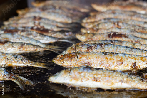 Fototapeta Naklejka Na Ścianę i Meble -  grilled sardines, traditional mediterranean food, selective focus