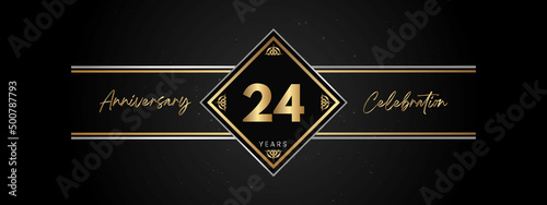 24 years anniversary golden color with decorative frame isolated on black background for anniversary celebration event, birthday party, brochure, greeting card. 24 Year Anniversary Template Design