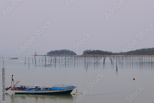 바다 위에 섬과 김양식장 photo