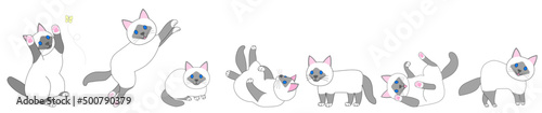A collection of tabby cats in various positions with white background