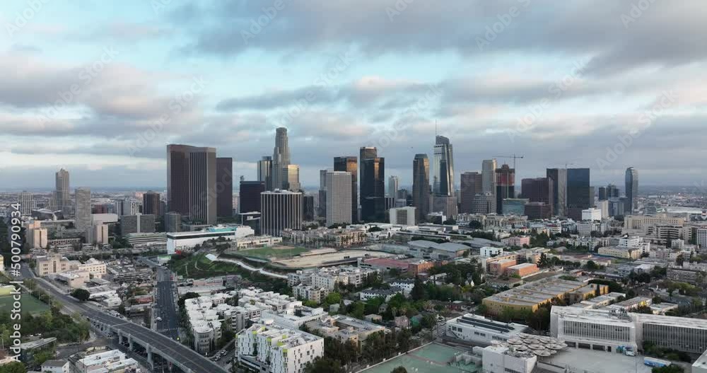 Downtown Los Angeles aerial view, business centre of the city. Filmed by drone. Downtown Los Angeles aerial view, business centre of the city. Filmed by drone.
