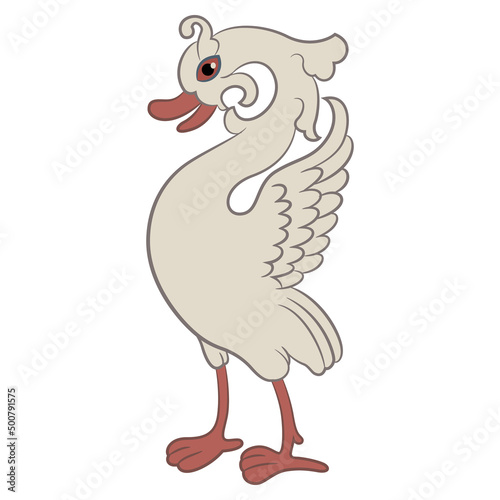 Stylized waterfowl bird. Swan, goose or duck. Vintage art. Isolated vector illustration.