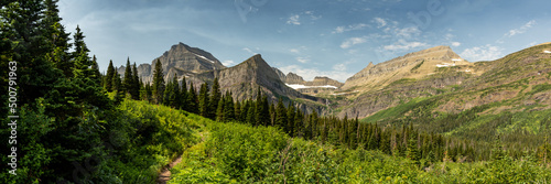 Canvas Print Panorama Looking Back at Grinnell Glacer And Grinnell Lake Area