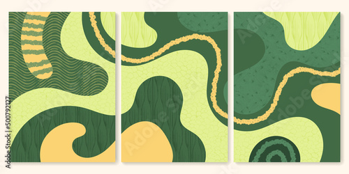 Green abstract rice field top view with texture vector background. Nature pattern, eco illustration, countryside poster design. Collection of agriculture landscape, set of simplicity ecology poster