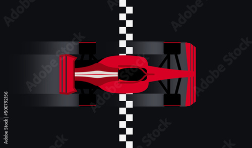 The car of the car passes the finish line at high speed on the track. Winning the race. Vector illustration