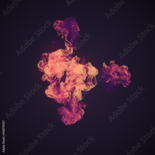 Highly realistic chemical explosions with colored smoke. 3d rendering digital illustration