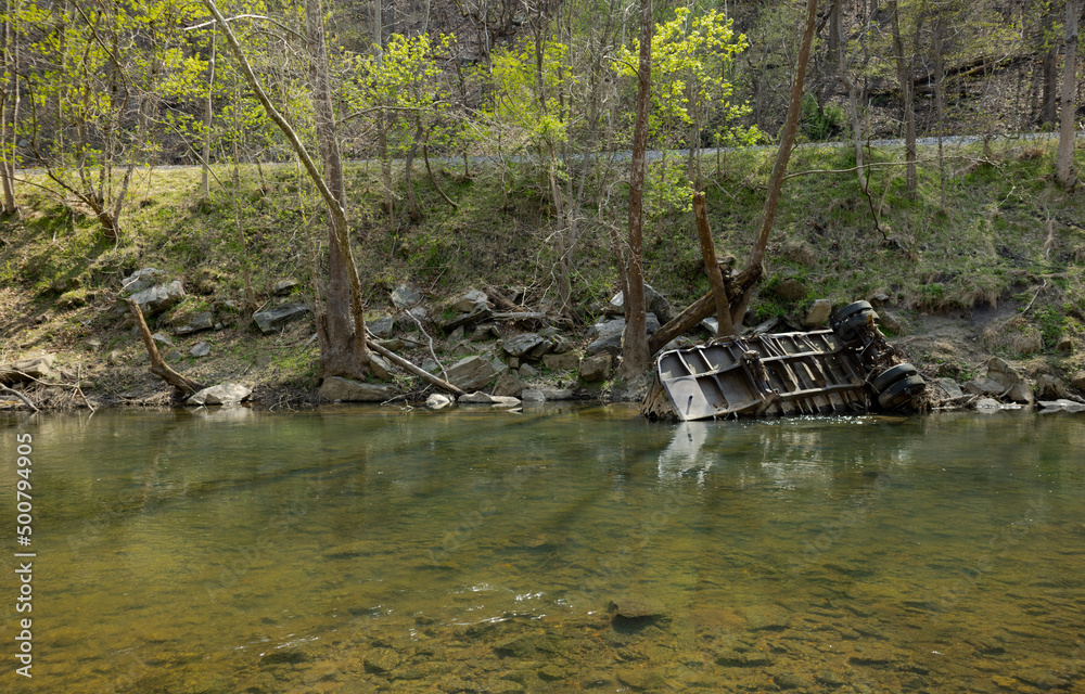 Abandoned Trailer In River - Alberton Road Trail, Patapsco Valley State Park Abandoned Trailer In River - Alberton Road Trail, Patapsco Valley State Park