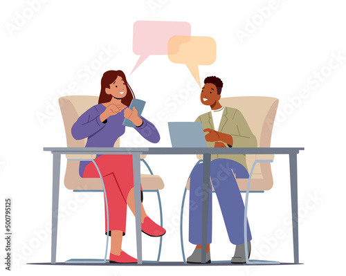Business People Think Idea, Teamwork, Brainstorm Concept. Creative Team Man and Woman Sitting at Office Desk