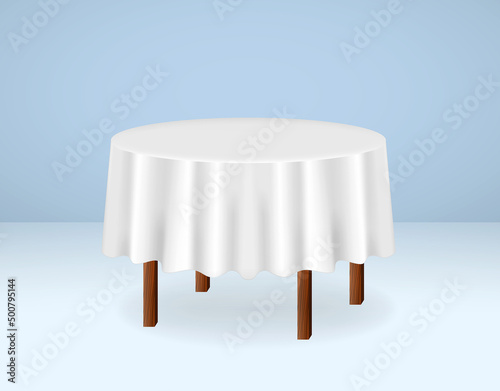 set of realistic wood round table isolated or dining table with white tablecloth or wooden round dining table. eps vector
