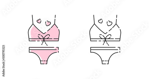 Swimsuit icon linear vector. Women swimsuit logo symbol set in color and black.