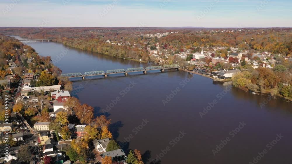 New Hope PA Suburban Riverside Town USA Aerial City Skyline 4K UHD