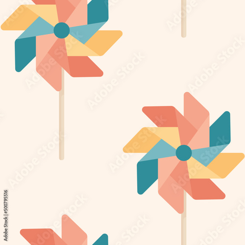 Seamless Background Pattern with Colorful Rainbow Pinwheels vector illustration. Adventure. Journey. photo