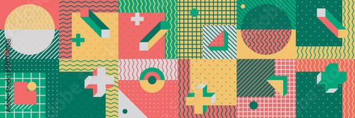 Trendy Colorful Geometric Pattern In 80s-90s Styles.