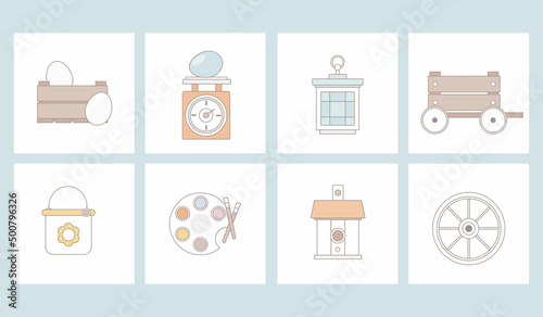 Spring Holiday Decor with cute elements. Cute flat cartoon characters. Perfect for scrapbooking, greeting card, poster, tag, party invitation, sticker set.
