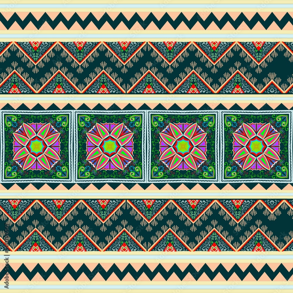 Beautiful seamless pattern handmade ikat art.folk embroidery and Mexican style. Aztec geometric art ornament print. photo mandalas pattern and Background concept.