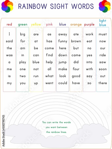 Rainbow sight words is for English vocabulary memory.